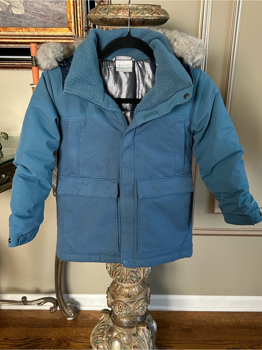 Columbia Boys Boundary Bay Down Parka Omni-Heat Blue Faux Fur Size XS 6/7 - Picture 3 of 10